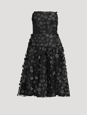 Mason Strapless Midi Dress With Floral Appliqué