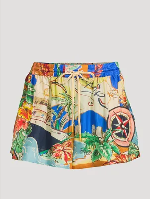 Alight Silk Shorts Nautical Map Print