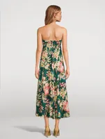 Lexi Bandeau Linen Midi Dress Palm Print