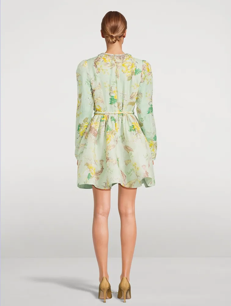 Matchmaker Linen And Silk Mini Dress Floral Print
