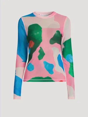 Long-Sleeve Mesh T-Shirt Bunny Print