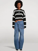 Anchor-Embroidered Cropped Sweater