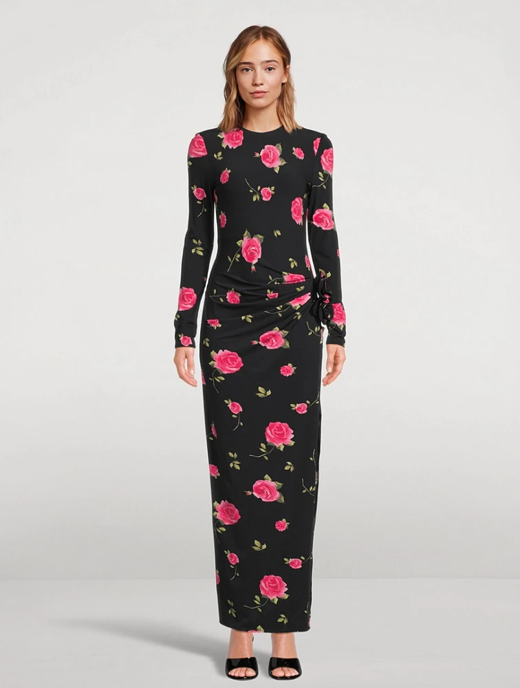 Ruched Jersey Maxi Dress Floral Print