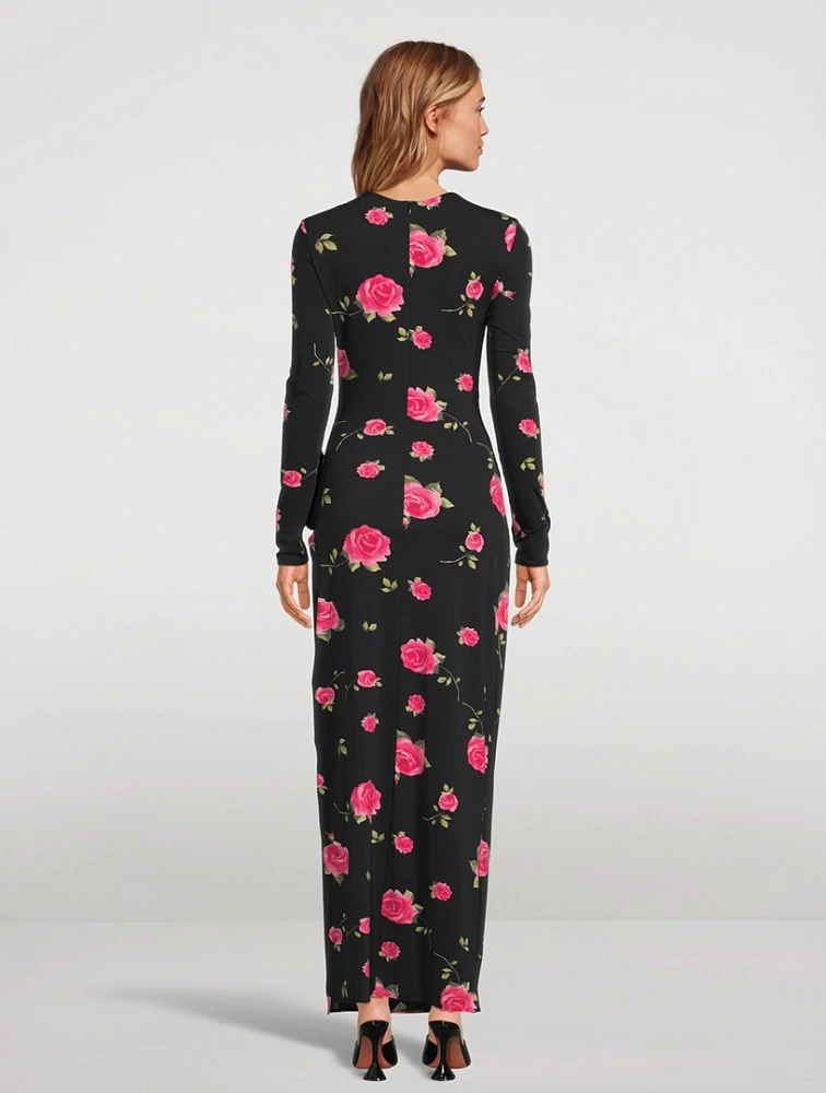 Ruched Jersey Maxi Dress Floral Print