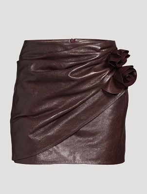 Leather Mini Skirt With Floral Appliqué