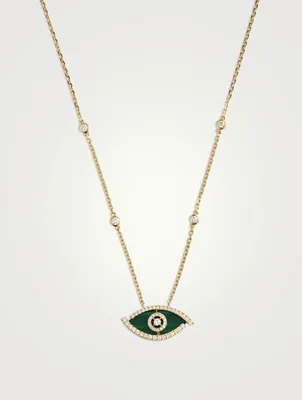 Lucky Eye 18K Gold Necklace With Malachite And Diamonds