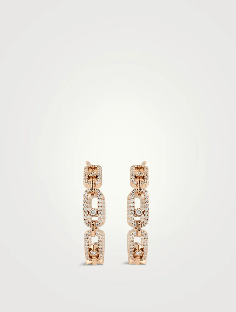 Move Link 18K Rose Gold Hoop Earrings With Diamonds