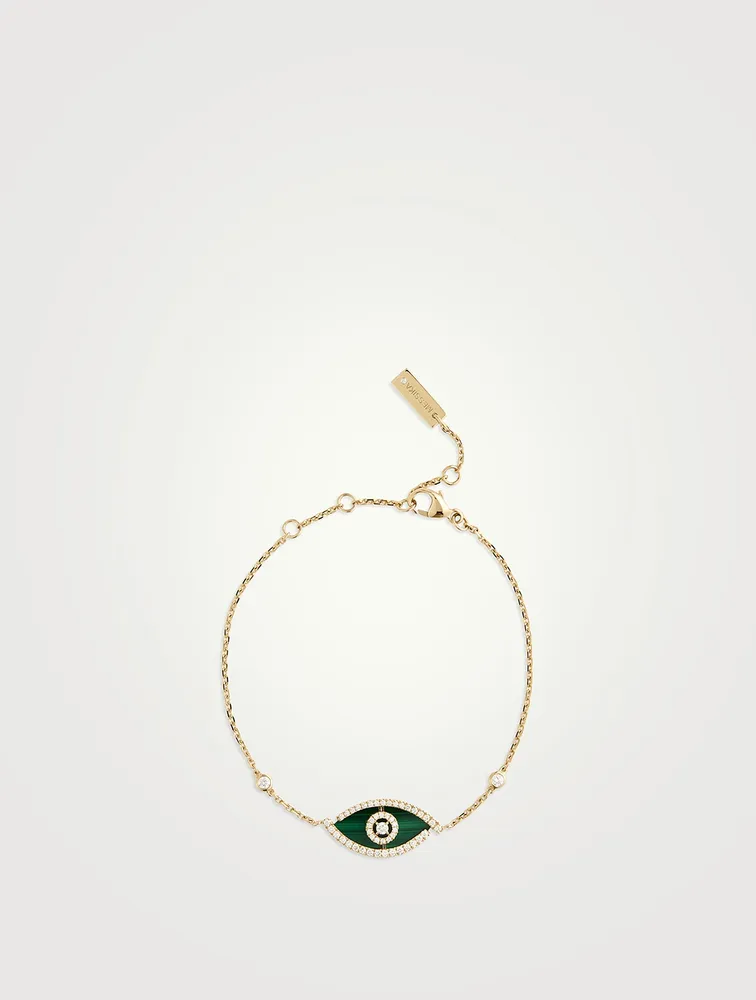 Lucky Eye 18K Gold Bracelet With Malachite And Diamonds