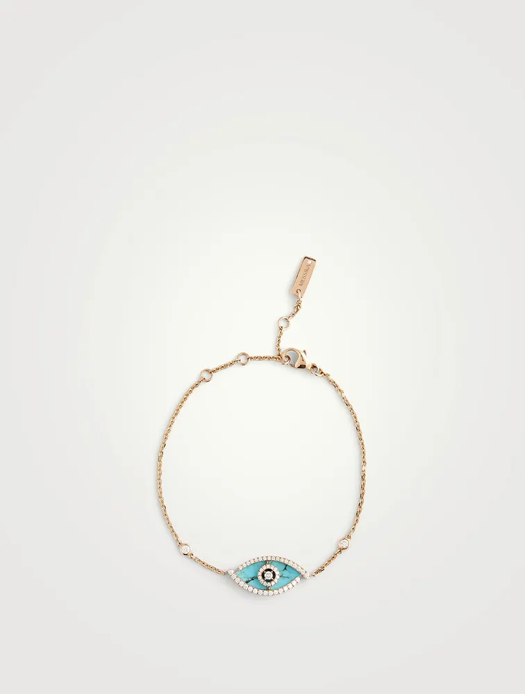 Lucky Eye 18K Rose Gold Bracelet With Turquoise And Diamonds