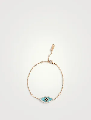 Lucky Eye 18K Rose Gold Bracelet With Turquoise And Diamonds