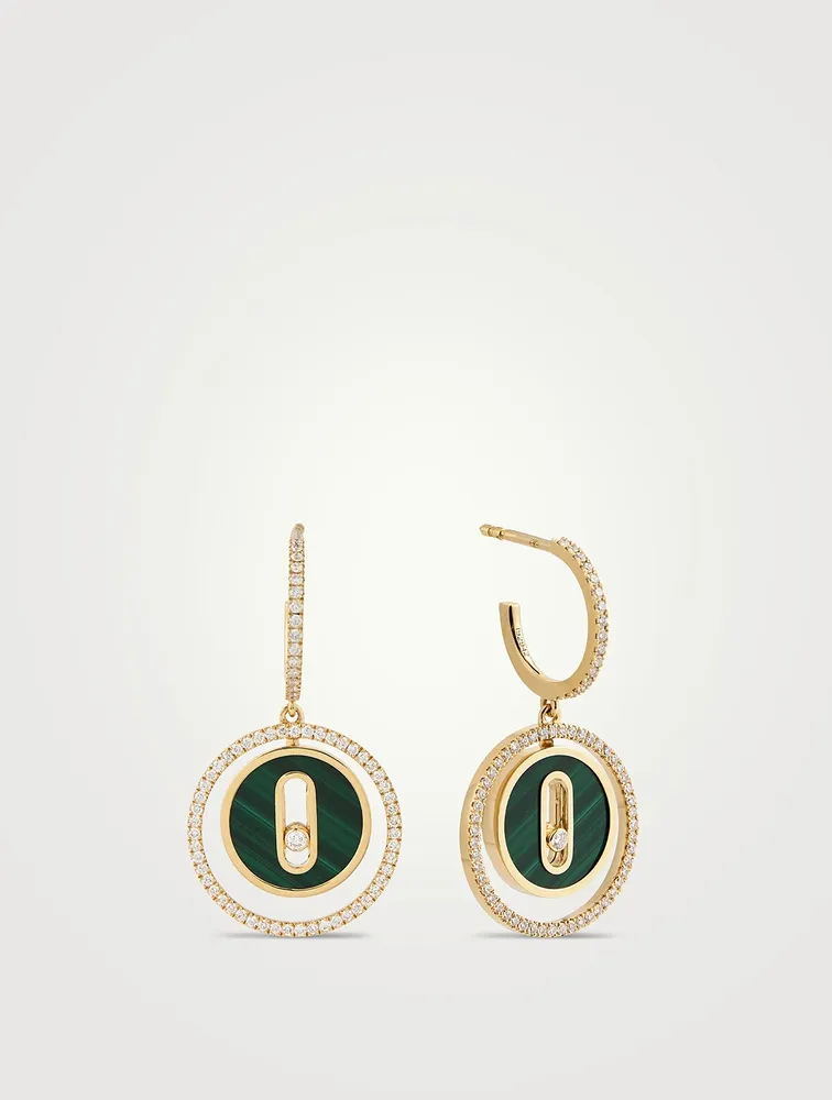 Lucky Move 18K Gold Earrings With Malachite And Diamonds