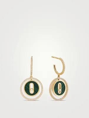 Lucky Move 18K Gold Earrings With Malachite And Diamonds