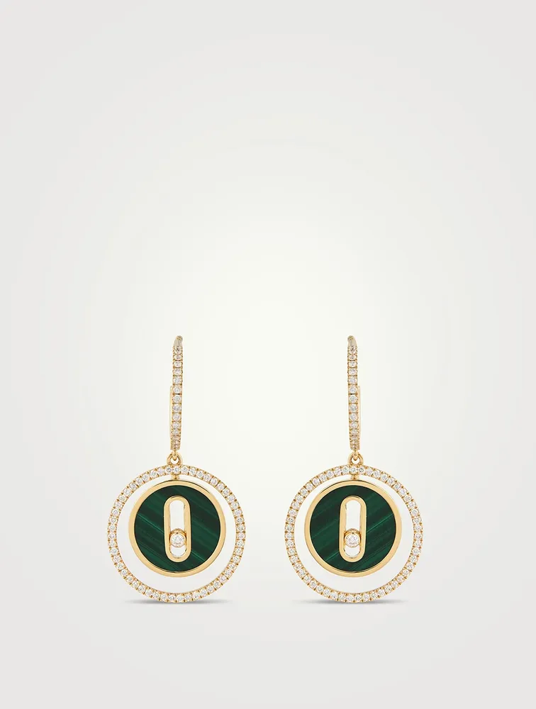 Lucky Move 18K Gold Earrings With Malachite And Diamonds