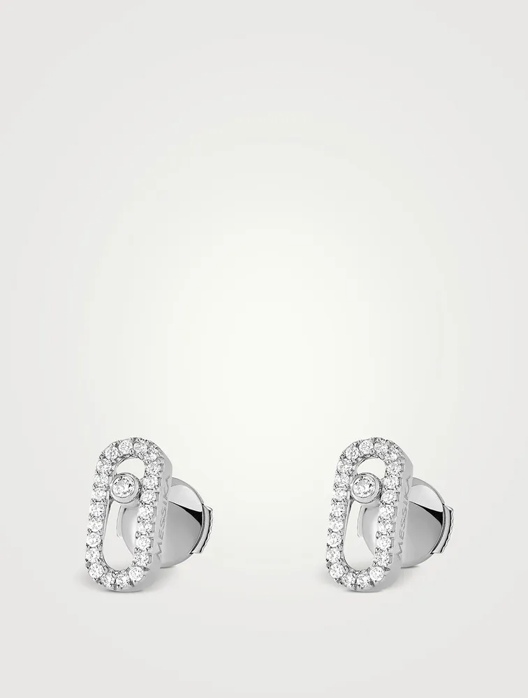 Move Uno 18K White Gold Pavé Earrings With Diamonds