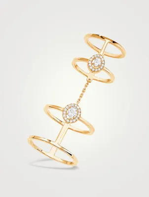 Glam'Azone Double 18K Gold Ring With Diamonds