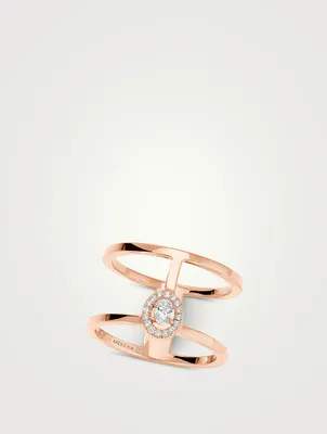 Glam'Azone 2 Rows 18K Rose Gold Ring With Diamonds