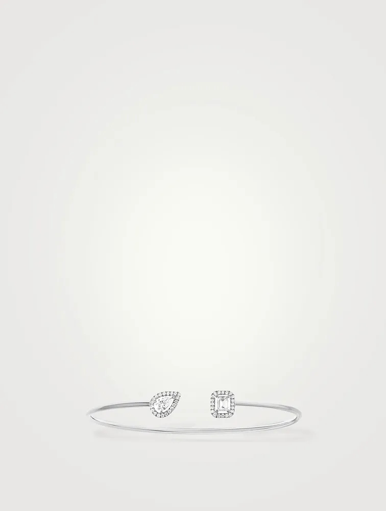 My Twin Toi & Moi 18K White Gold Thin Bangle With Diamonds