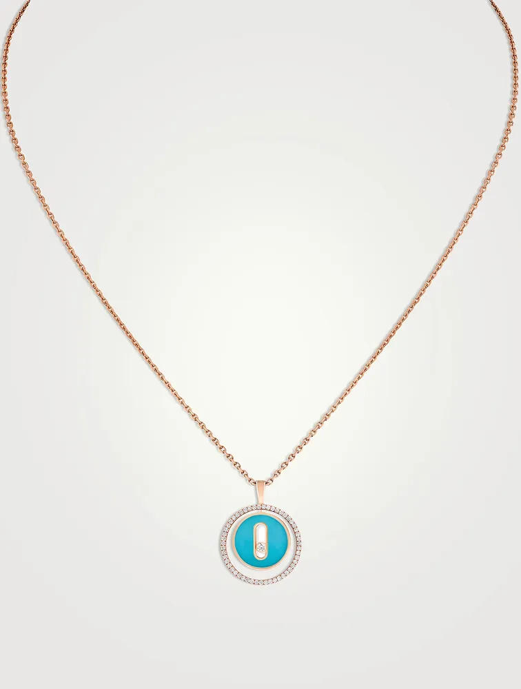Lucky Move 18K Rose Gold Necklace With Turquoise And Diamonds