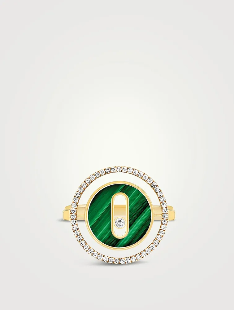 Lucky Move 18K Gold Ring With Malachite And Diamonds