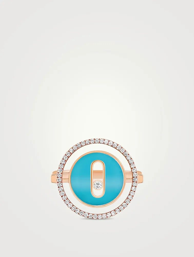 Lucky Move 18K Rose Gold Ring With Turquoise And Diamonds