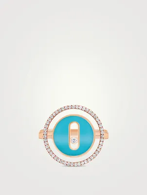 Lucky Move 18K Rose Gold Ring With Turquoise And Diamonds