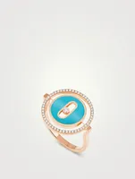 Lucky Move 18K Rose Gold Ring With Turquoise And Diamonds