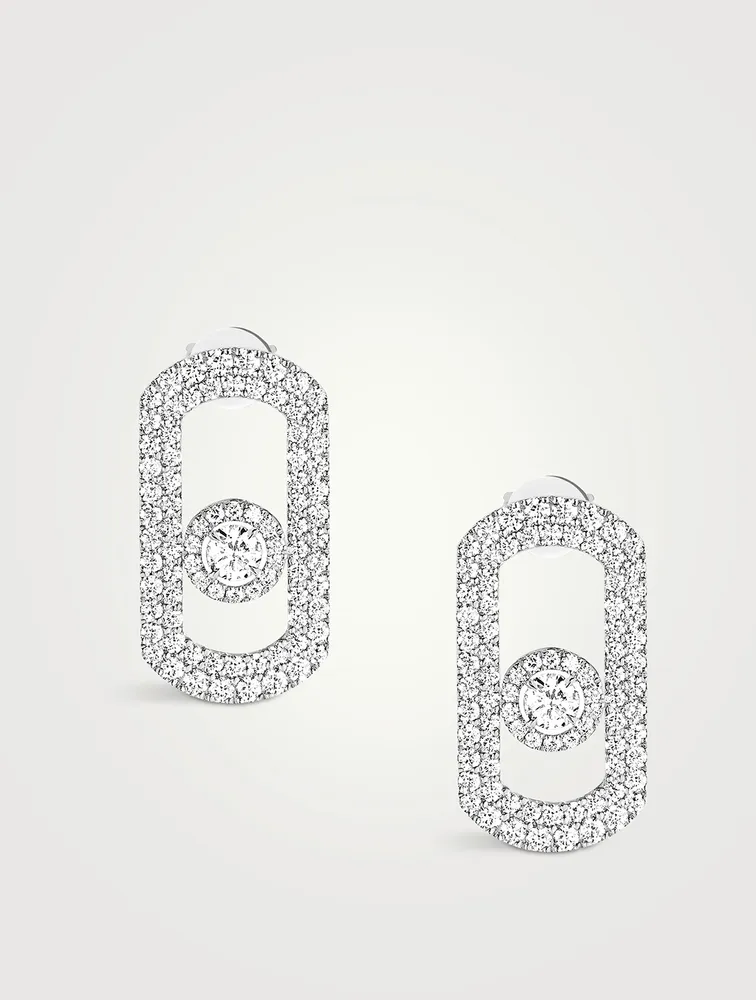 So Move 18K White Gold Pavé Diamond Earrings