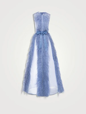 Beau Feather-Trimmed Silk Organza Gown