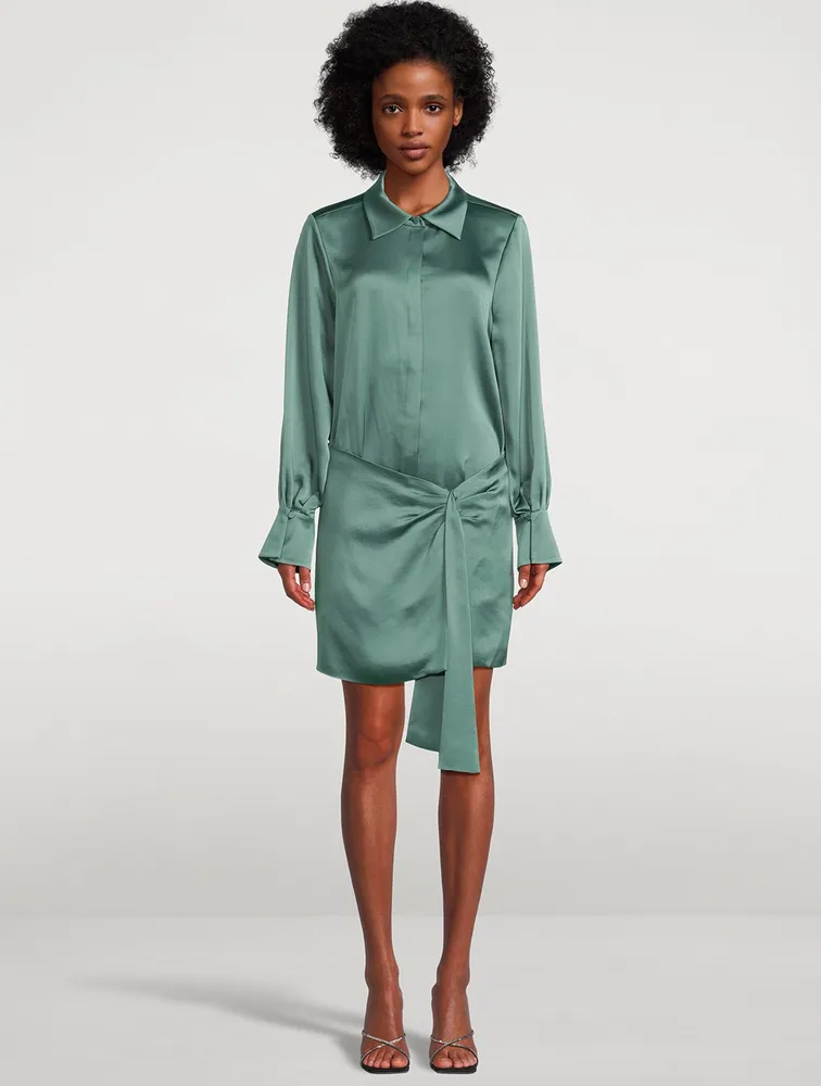 Larson Satin Wrap Shirt Dress