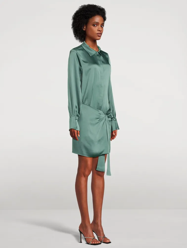 Larson Satin Wrap Shirt Dress