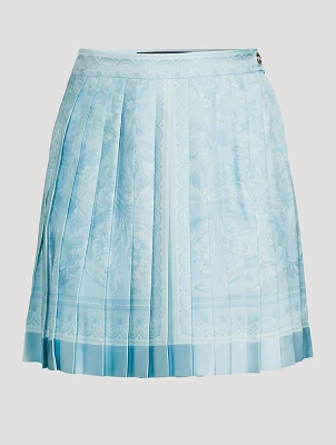 Pleated Silk Mini Skirt In Barocco Print