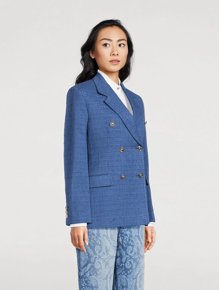 Bouclé Tweed Double-Breasted Blazer