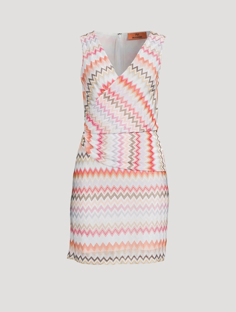 Draped Mini Dress Zig Zag Print
