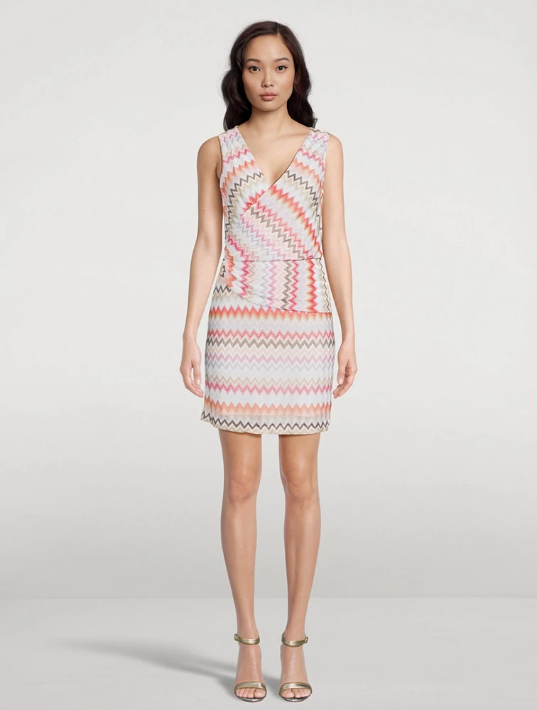 Draped Mini Dress Zig Zag Print