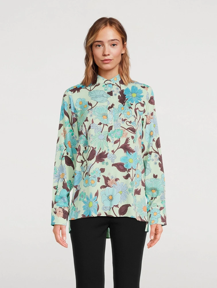 Collarless Shirt Garden Print