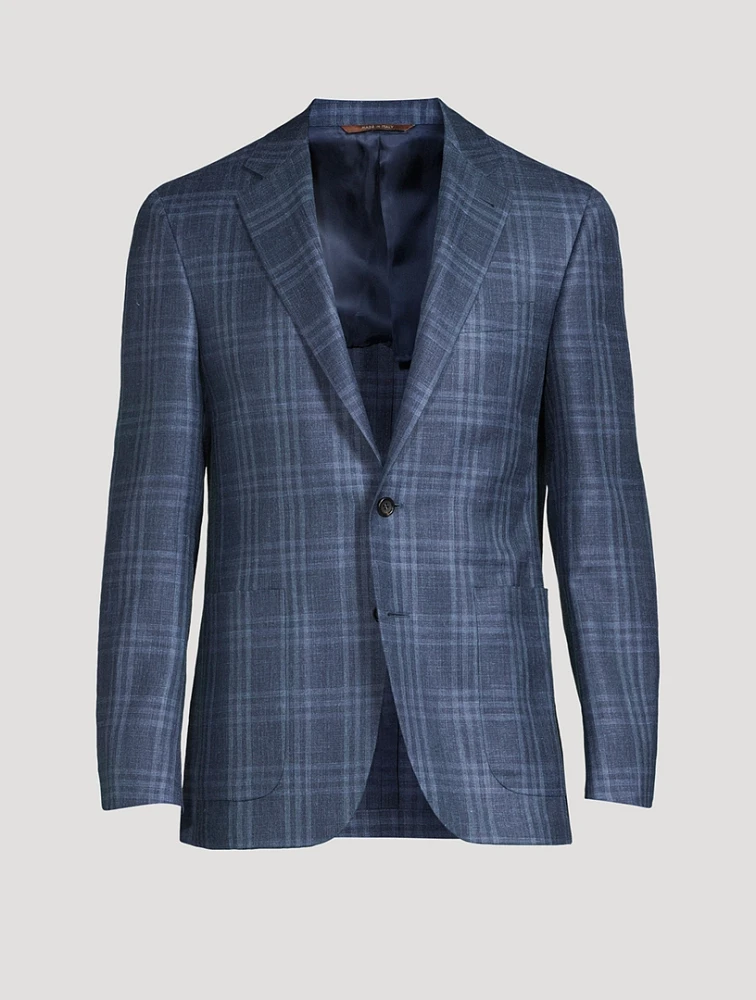 Wool Silk And Linen Jacket Check Print