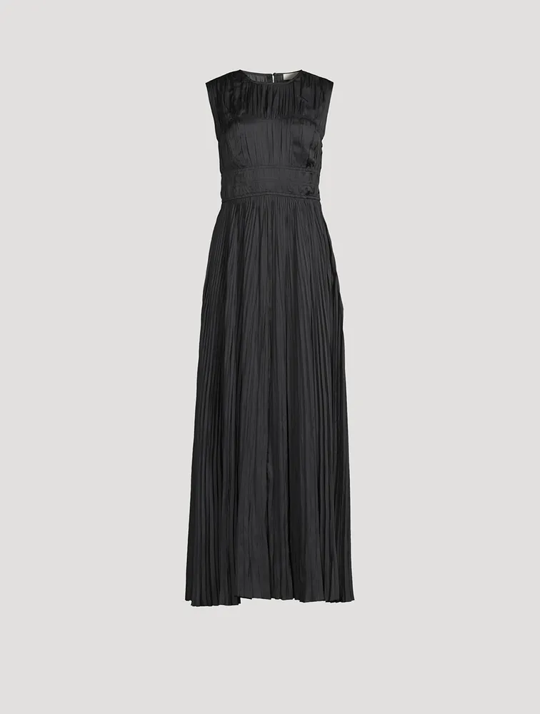 Delia Plissé Satin Maxi Dress