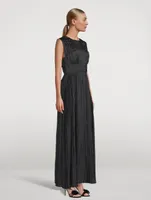 Delia Plissé Satin Maxi Dress