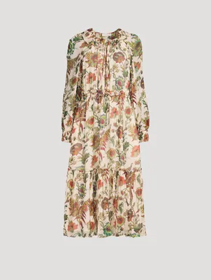 Audette Silk Midi Dress Floral Print
