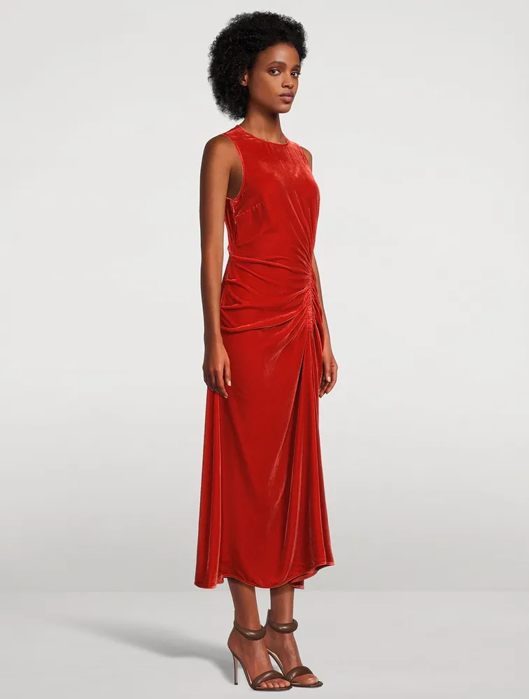 Cornelia Ruched Velvet Midi Dress