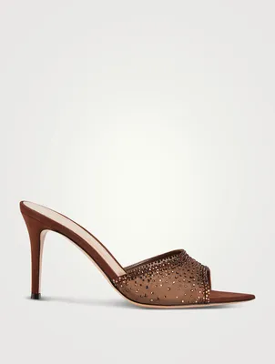 Rania Crystal Mesh And Suede Mules