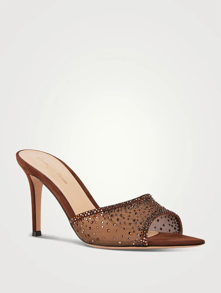 Rania Crystal Mesh And Suede Mules