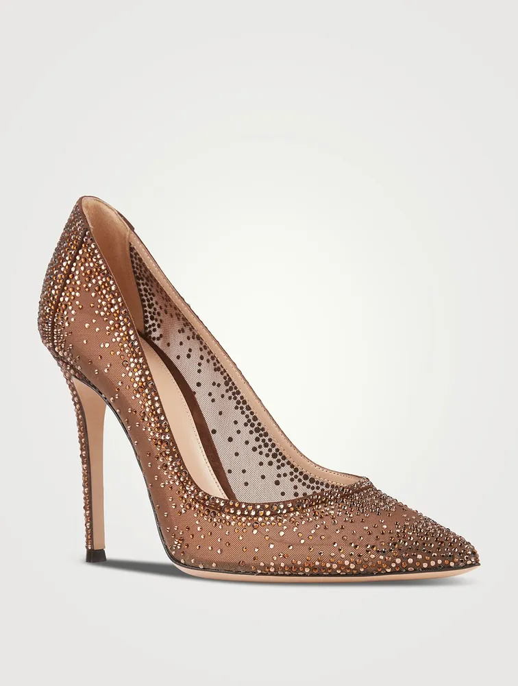 Rania Crystal Mesh And Suede Pumps