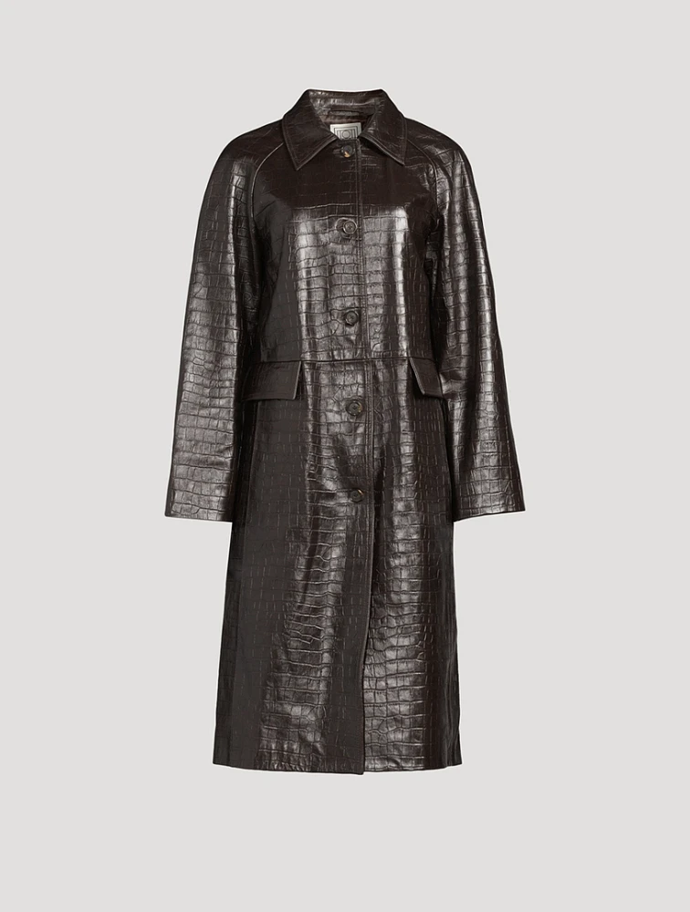 Croc-Embossed Leather Midi Coat