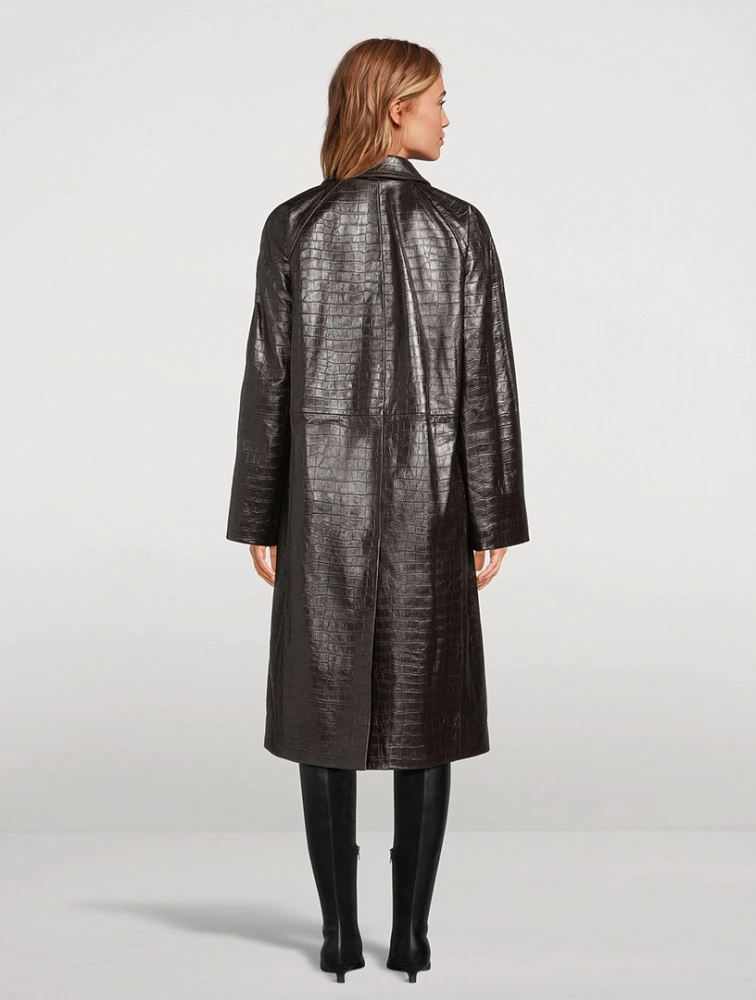 Croc-Embossed Leather Midi Coat