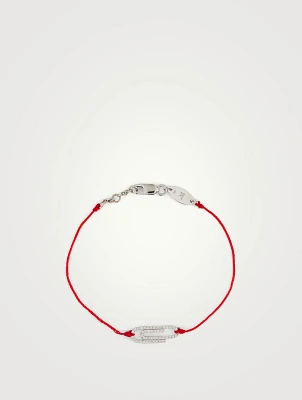 Trombone Paperclip 18K White Gold String Bracelet With Diamonds