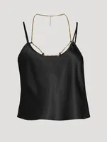 Silk Charmeuse Cami With Nameplate Necklace