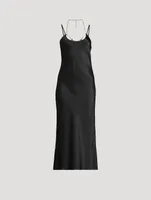 Silk Charmeuse Slip Dress With Nameplate Necklace