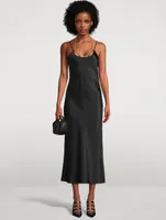 Silk Charmeuse Slip Dress With Nameplate Necklace