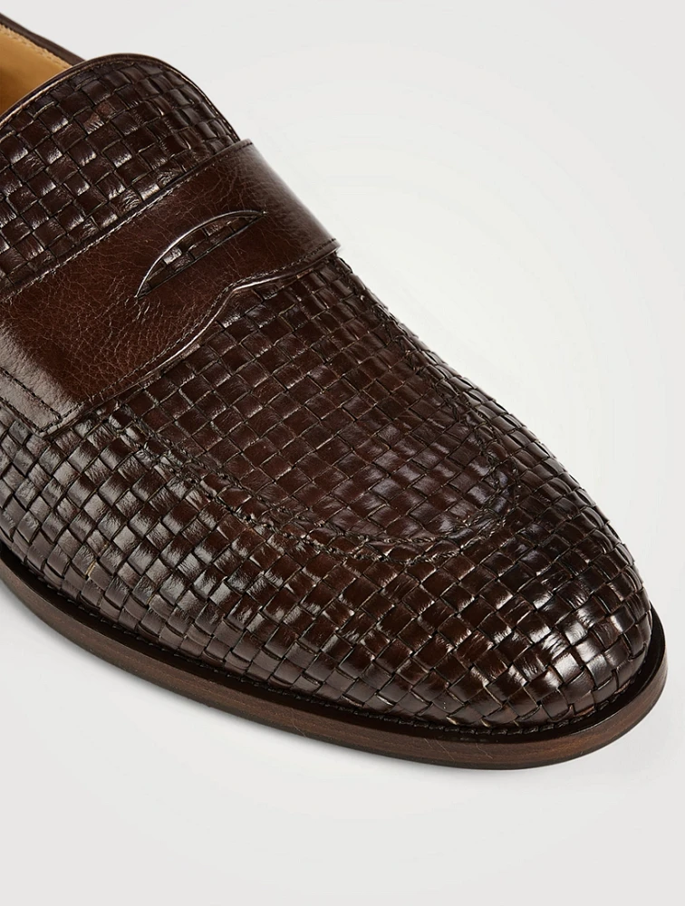 Woven Leather Penny Loafers